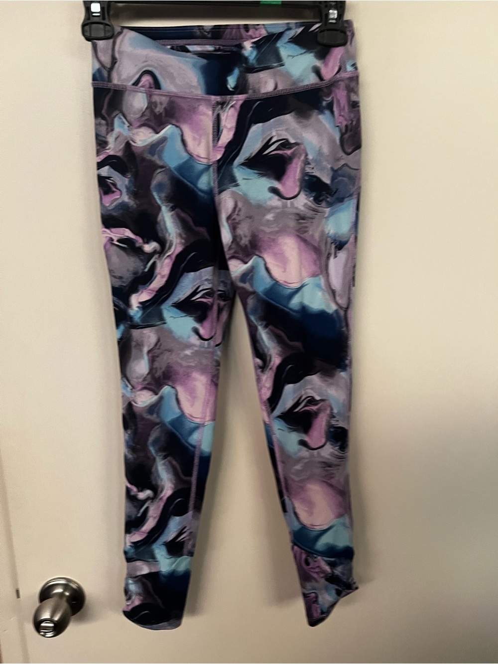 Girls' Marble Print Active Leggings - Multi Blue & Purple